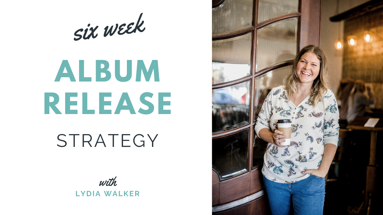 Image: Lydia Walker holding coffee. Text: Six Week Album Release Strategy with Lydia Walker