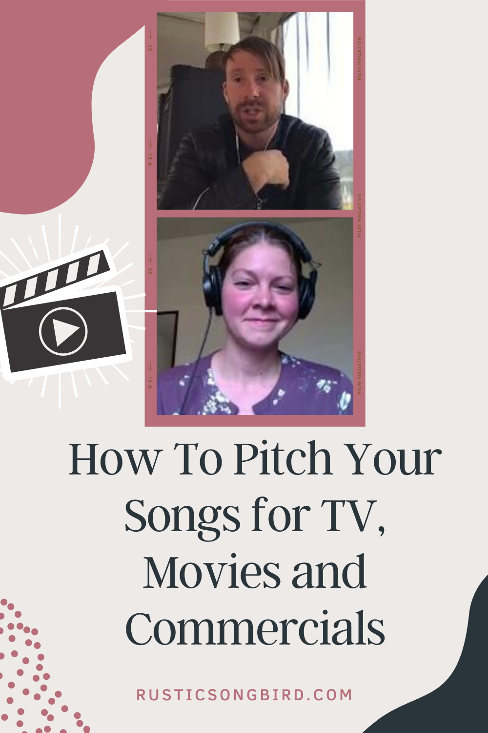 images of people featured in the video and title text that says "how to pitch your songs to tv movies and commercials"